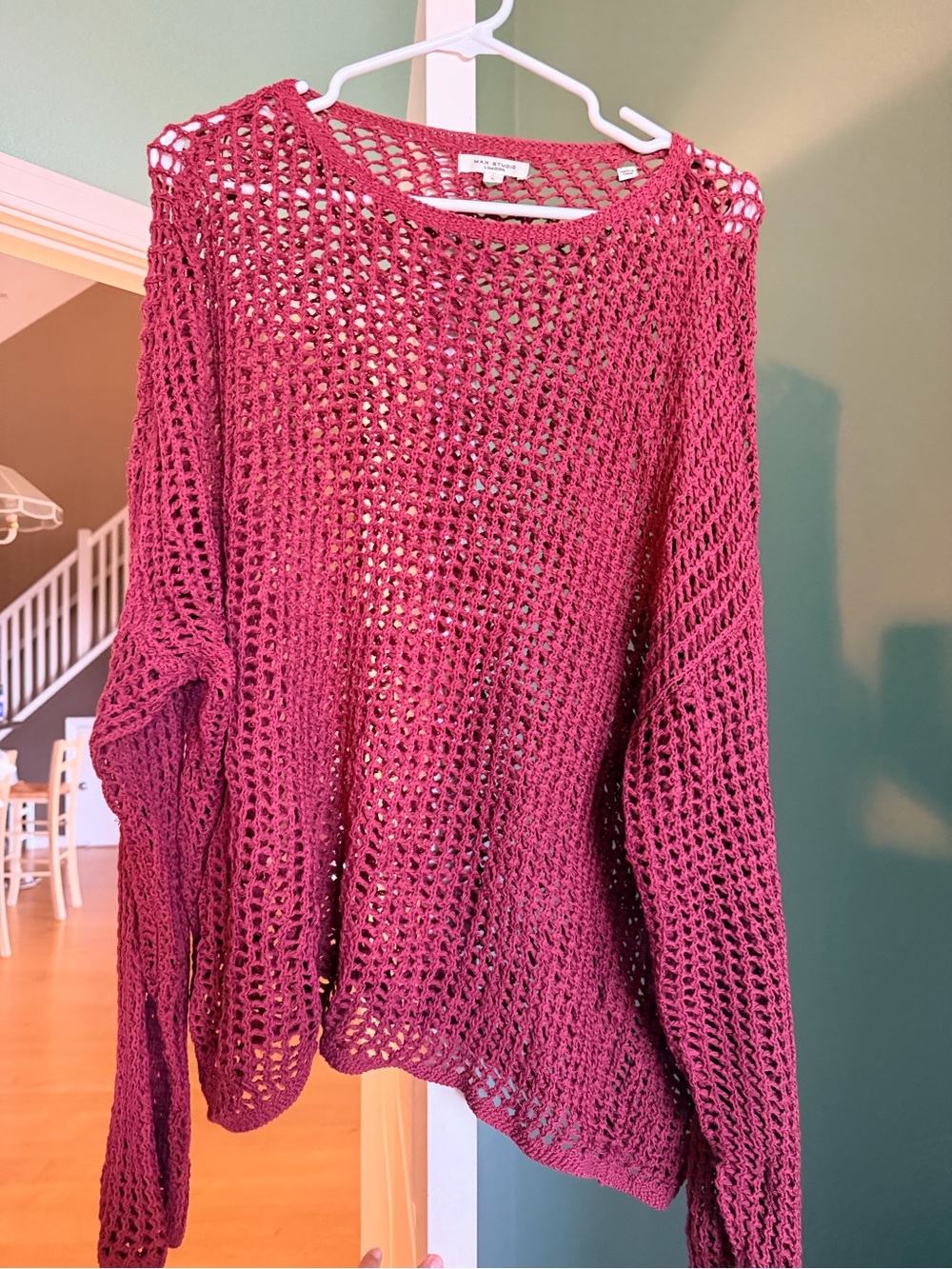 Max Studio Open-Knit Raspberry/Cranberry Sweater - Picture 4 of 5